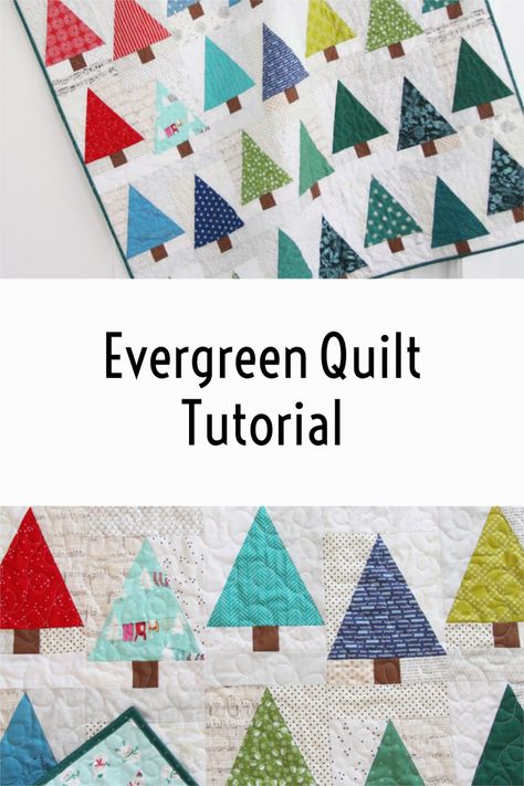 Mini House Quilt, Evergreen Quilt Pattern, Evergreen Quilt, Christmas Tree Quilt Block, Tree Blocks, Quilts Christmas, Tree Quilt Pattern, Charm Pack Quilt Patterns, Tree Quilts