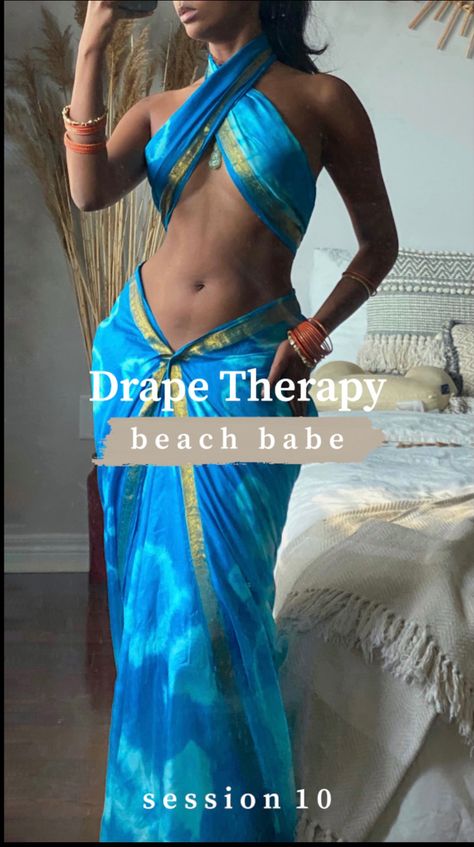 Unifying the dhoti and bandeau in one, uniform fitting drape curated by Natasha Thasan #drapetherapy #drapeordrip #tamilaesthetic #dhoti #bandeau Indian Swimwear, Drape Therapy, Natasha Thasan, Indian Outfits Modern, Ancient Dress, Indian Goddess, Indian Ethnic Wear, Beach Babe, Saree Styles