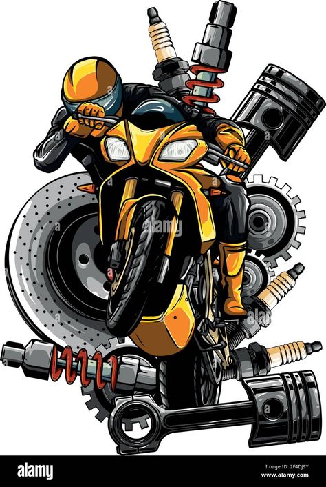 Descargar este vector: Ilustración vectorial de moto con diseño de repuestos - 2F4DJ9Y de la biblioteca de Alamy de millones de fotografías, ilustraciones y vectores de alta resolución. Motorbike Logo Design, Vivo Wallpaper, Moto Logo Design, Art Deco Pattern Design, Motorbike Drawing, Logo Moto, Motorbike Illustration, Diy Bicycle, Cycle Stickers