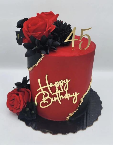 Paris Birthday Cakes, Rosé Birthday Cake, Red Birthday Cakes, Cake Decorating For Beginners, 60th Birthday Cakes, Black Wedding Cakes, Elegant Birthday Cakes, Cupcake Cake Designs, Red Cake