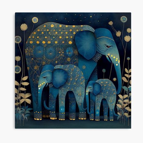 Animal Family Illustration, Elephant Family Art, Elephant Spirit Animal, Africa Jungle, Animal Family, Etsy Inspiration, Consciousness Art, Cosmic Art, Gold Canvas