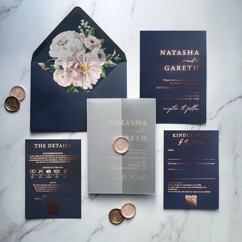 Navy And Champagne Wedding Invitations, Navy And Rose Gold Wedding Invitations, Navy Blush Wedding Invitations, Navy Blue Wedding Invitations Elegant, Rose Gold And Navy Wedding Theme, Navy Invitations Wedding, Navy And Gold Wedding Invitations, Navy Blue And Rose Gold Wedding, Wedding Inventions