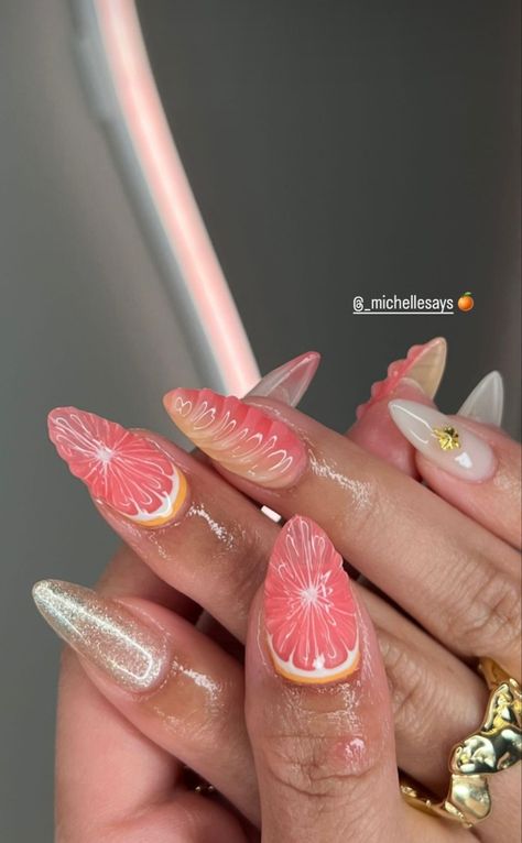 Fruit Nail Designs, Fruit Nail Art, August Nails, Summery Nails, Her Nails, Nail Swag, White Nail, Minimalist Nails, Fire Nails