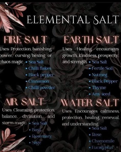 Belneus on Instagram: “Elemental salt recipes, from @bohemianfig #salt #magic #ritual #occult #rituals #witch #witchy #witchytips #witchesofinstagram�” Hydrangea Witchcraft, Salt Magick, Witchy Potions, Purple Salt, Hoodoo Magic, Spells For Beginners, Easy Spells, Chaos Magic, Wiccan Magic