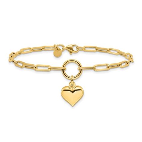 14k Yellow Gold Puffed Heart Paper-Clip Link Bracelet (7.25 Inches); A Simple And Elegant Heart Charm Bracelet With A Paper-Clip Link Style 7.25 Inches Long Crafted From Shimmering 14 Karat Yellow Gold In This Bracelet Which Is Sure To Please. This Gold Link Charm Puffed Heart Bracelet Weighs 2.60 Grams And Has A 2/5 Inch Wide Link Bracelet And Includes A Lobster Clasp.; Beautifully Crafted In 14k Yellow Gold With A Polished Finish; Can Be Cleaned With Standard Jewelry Cleaning Solutions, Warm S Heart Paper, Jewelry Cleaning, Jewelry Cleaning Solution, Puffed Heart, Gold Link, Signature Jewelry, Paper Hearts, Heart Bracelet, Heart Charm Bracelet