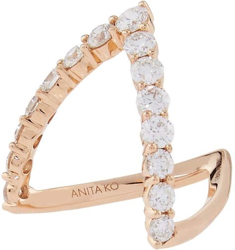 Anita Ko Rose Gold Diamond V Ring. Anita Ko - Renowned for her meticulously crafted contemporary jewellery for the modern woman, Anita Ko presents this glistening ring. Crafted from 18-karat rose gold, a multitude of 1.7-carat round-cut diamonds encases the V-shaped band. Wear alone or stack with the matching white and yellow gold styles. #affiliate Vanki Designs Jewellery, V Ring, Diamond Locket, Anita Ko, Accessories Luxury, Gold Jewelry Indian, Luxury Department Store, Delicate Rings, Gold Jewellery Design