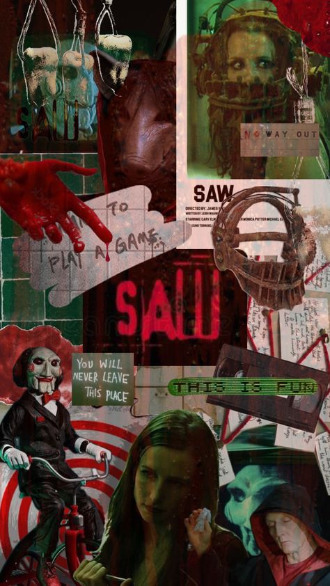 #saw #jigsaw #horror #horrormovie #horroraesthetic #art #bloodred #scary #gore Saw Movie Jigsaw Art, Jigsaw Horror, Jigsaw Movie, Saw Halloween, Saw Jigsaw, Saw Series, Jigsaw Saw, Halloween Wallpaper Iphone Backgrounds, Harry Potter Background