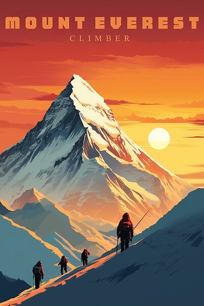 Mount Everest Painting, Mountain Climbing Painting, Mountain Climber Tattoo, Mount Everest Illustration, Mount Everest Drawing, Mount Everest Wallpaper, Everest Illustration, Everest Tattoo, Everest Painting