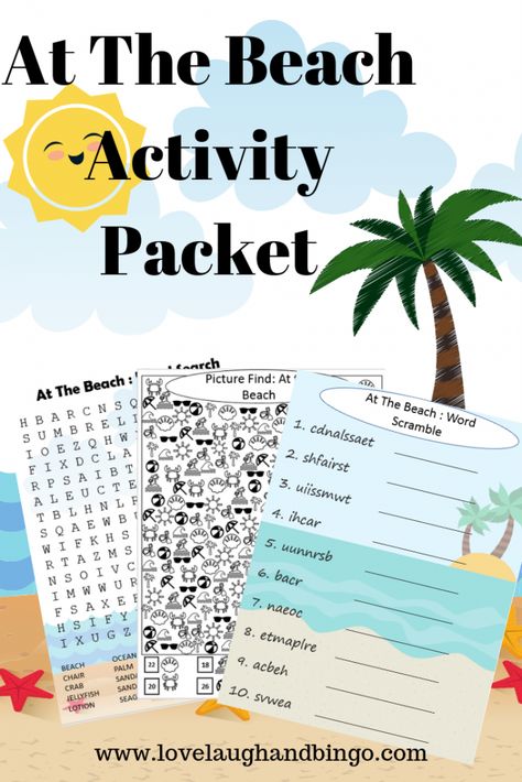 At The Beach Activity Packet - Senior Citizen Activities, June Activities, Beach Activity, Activities For Seniors, Beach Words, Nursing Home Activities, February Activity, Valentine Words, Care Homes