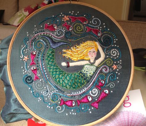 Mermaid Embroidery Patterns, Embroidery Mermaid, Mermaid Embroidery Designs, Stump Work, Embroidery Patterns Ideas, Mermaid Embroidery, Embroidery Beads, Patterns Ideas, 자수 디자인