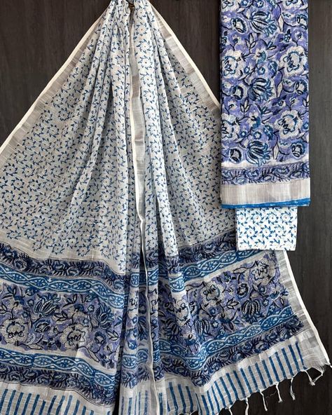 Premium Linen Cotton Suit With Linen Dupatta Bagru Hand Block Printed. Made up of Natural dyes. Details: 2.5meter top./linen cotton 2.5meter bottom./cotton 2.5meter dupatta./linen cotton #linendressmaterials #pfbagru #bagruprint #bagruhandblockprint #handblockprintedtextiles Natural Prints, Linen Dupatta, Block Printed Textiles, Bagru Print, Linen Suit, Printed Linen, Nature Prints, Linen Dress, Natural Dyes