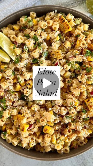 Dina Borshch on Instagram: "#ad Delicious Elote Pasta Salad, featuring @BestFoodsMayonnaise! This creamy, tangy, Mexican street corn-inspired pasta salad will be on repeat all summer long! #BestFoodsPartner

Elote Pasta Salad Recipe:
5 ears of corn
3 Tbs butter, melted 
1/2 tsp garlic powder 
1 lbs Ditalini pasta
1/2 medium red onion, small dice
2 jalapeños, seeds removed, small diced
1 bunch of cilantro, chopped
1 cup cotija cheese, more for garnish
1 cup Best Foods Mayonnaise, more if desired 
1/2 cup sour cream
1-2 limes, juiced
2 tsp chili powder 
1 1/2 tsp garlic salt
1 tsp cumin
1/2 tsp black pepper 
Chili lime seasoning (optional)
1. Preheat grill to 375°F - 400°F. Husk the corn and remove silk. Melt 3 Tbs butter, add garlic powder to it and mix. Brush corn with butter mixture. Plac Elote Pasta Salad, Elote Pasta, Elote Recipe, Lime Seasoning, Chili Lime Seasoning, Ditalini Pasta, Mexican Corn, Pasta Salad Recipe, Cotija Cheese