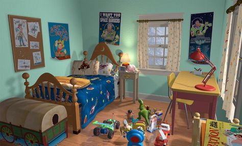 Andy's room Andys Room Toy Story, Toy Story Bedroom, Zoom Wallpaper, Toy Story Andy, Andys Room, Toy Story Room, Toy Story 1995, Bedroom Toys, Interior Illustration