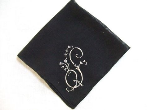 Vintage Black Linen Mourning Handkerchief The Letter S, Vintage Handkerchiefs, S Monogram, Diy Canvas Art Painting, Memento Mori, Black Linen, Letter S, Diy Canvas Art, Sewing Notions