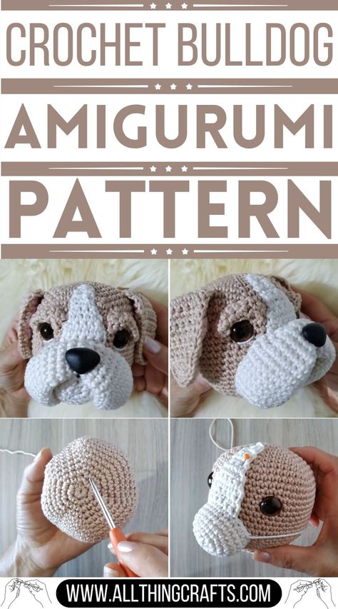 Crochet Bulldog Amigurumi Pattern For Beginners - All Thing Crafts Crochet English Bulldog Pattern Free, Crochet Bulldog Pattern Free, Bulldog Crochet Pattern Free, Georgia Bulldogs Crochet, Crochet Bulldog, Squishy Crochet, Crochet Figures, Crochet Lovey Free Pattern, Crochet Giraffe Pattern