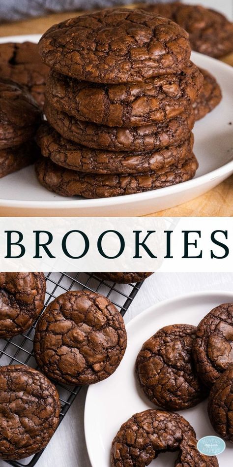 Rich and chewy brownie cookies laid out on a table Fancy Brownies, Brookies Cookies, Brownies And Cookies, Brookies Recipe, Homemade Recipe Books, Cookie Recipes Chewy, Cookie Brownie Recipe, Ultimate Cookies, Crinkle Cookies