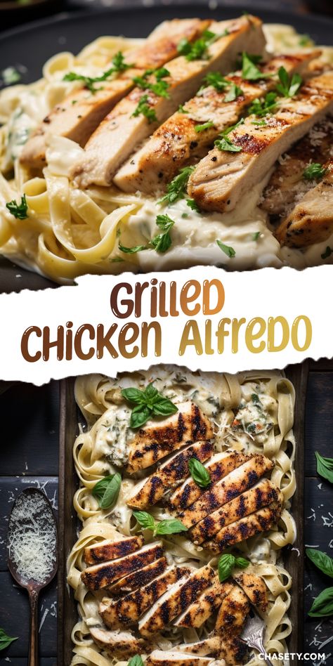 Grilled Chicken Alfredo [45 Minutes] - Chasety Chicken Alfedo, Grilled Chicken Alfredo Pasta, Oven Grilled Chicken, Grilled Chicken Alfredo, Chicken Breast Pasta, Grilled Pork Tenderloin Recipes, Chicken Alfredo Fettuccine Recipe, Chicken Breast Marinade, Grilled Chicken Marinade