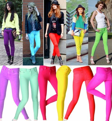 I need a pair of these in my life! Ropa Color Neon, Neon Jeans, Neon Pants, Coloured Jeans, Neon Prom Dresses, Bright Colored Outfits, Adorable Clothes, Color Outfits, Neon Outfits