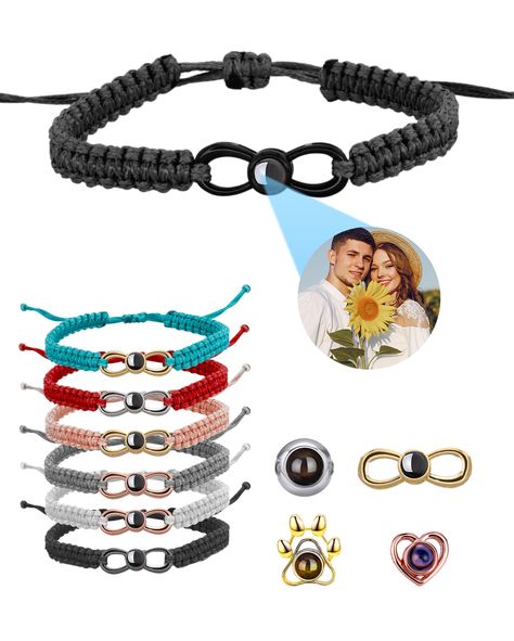 PRICES MAY VARY. ✅ 𝐏𝐄𝐑�𝐒𝐎𝐍𝐀𝐋𝐈𝐙𝐄𝐃 𝐂𝐇𝐀𝐑𝐌: Elevate your style with our unique bracelet, offering a one-of-a-kind photo pendant. Tailored to celebrate moments, this piece marries fashion with heartfelt memories, becoming more than just an accessory but a treasure. ✅ 𝐕𝐈𝐁𝐑𝐀𝐍𝐓 𝐕𝐀𝐑𝐈𝐄𝐓𝐘: Dive into a world of 60 exclusive combinations! Mix and match from six rope hues, three projection stones, and five color options to craft a bracelet that's as unique as you. Flaunt your per Bracelet With Picture, Bracelet For Couples, Photo Projection Bracelet, Picture Bracelet, Memory Bracelet, Circle Photo, Kind Photo, Memorial Bracelet, Custom Bracelet