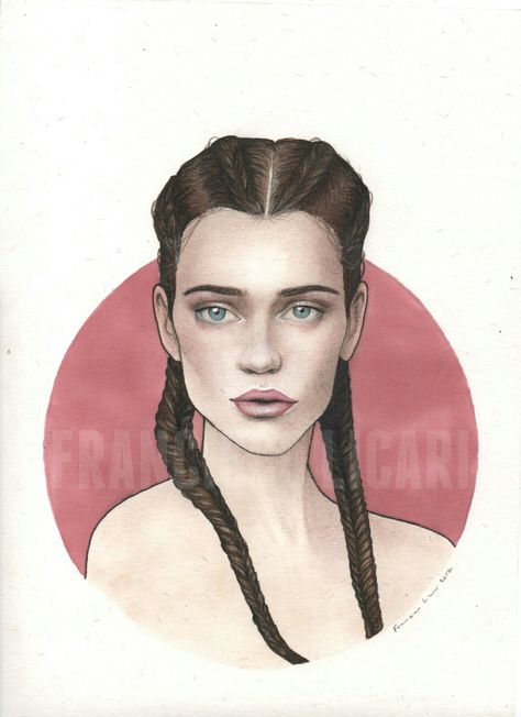 Double french braids Francisco Licari 2017. #art #painting #illustration #drawing #braids French Braids Drawing Reference, French Braid Drawing Reference, How To Draw French Braids, Braid Reference Drawing, Girl With Braids Drawing, French Braid Drawing, Braids Illustration, Drawing Braids, Braid Drawing