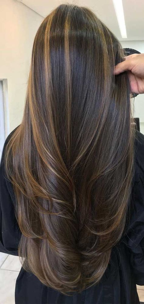 Best Hair Color Trends Dark Brown Hair With Blonde Highlights, Dark Brown Hair With Blonde, Long Dark Brown Hair, Nana Afterschool, Babylights Hair, Long Hair Highlights, Color For Black Hair, Brown Hair With Blonde, Hair With Blonde Highlights