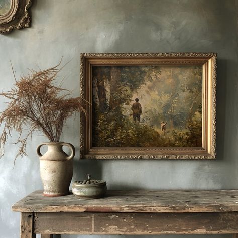 The Hunt Dark Academia Print, Hunting Wall Art, Moody Nature Art, Forest Cabin Decor, Vintage Oil Painting Aesthetic, Antique Home Decor - Etsy Wall Vintage Decor, Antique Contemporary Decor, Vintage Hunting Prints, Hunting Wall Art, Vintage Decor Pieces, Moody Academia Decor, Vintage Wall Paint, Dark Vintage Home Decor, Antique Hunting Decor