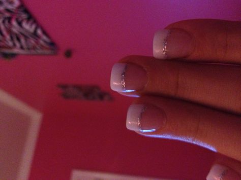 French tip with silver line Silver Line Nails, French Tip With Silver Line, French Tip With Silver, Nails Manicure And Pedicure, Line Nails, Lines On Nails, Nails Manicure, Homecoming Nails, Silver Line