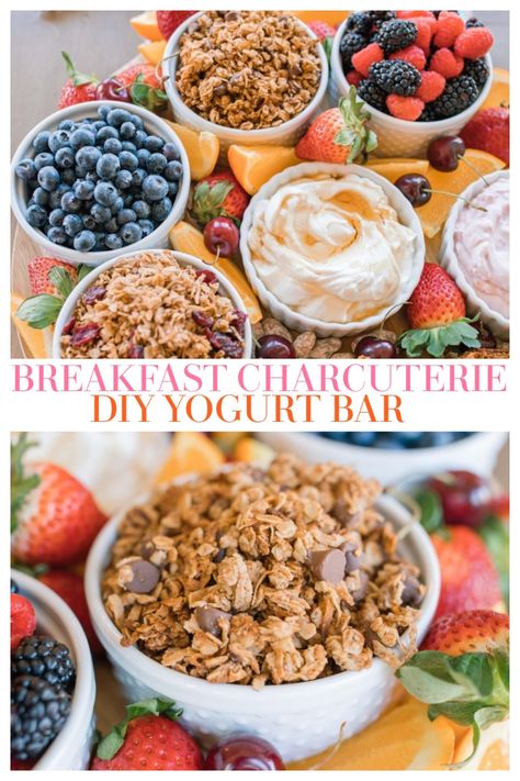 Breakfast Fruit Board, Yogurt Parfait Board, Breakfast Yogurt Bar, Yogurt And Granola Bar, Yogurt Parfait Bar Ideas, Yogurt Parfait Bar Buffet, Yogurt Bar Ideas, Parfait Board, Parfait Toppings