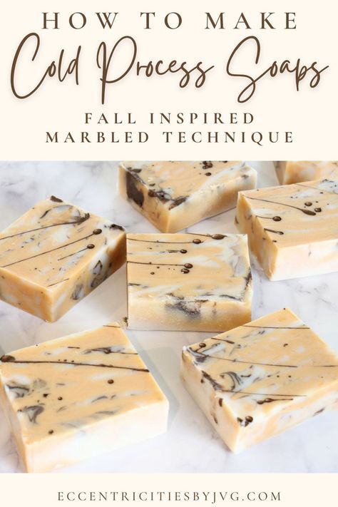 Learn how to make this marbled fall inspired cold process soap perfect for any season. How to make Autumn and summer marbled cold process soap. DIY cold process soap with colloidal oatmeal and kaolin clay. This is a gorgeous marbled design cold process soap to make at home. Cold process soap DIY techniques and cold process soap design ideas. Cold process soap free recipe and DIY. Cold process soap making video DIY with full recipe and pictures tutorial. How to make cold process soap at home. Clay Soap Recipe, Cold Process Soap Techniques, Fall Soap Recipes, Cold Press Soap Recipes, Homemade Cold Process Soap, Soap Design Ideas, Cold Process Soap Designs, Diy Oatmeal, Cold Pressed Soap