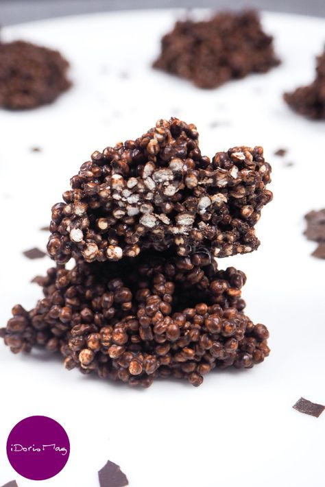 Chocolate Covered Quinoa Bites, Puff Quinoa Recipes, Chocolate Covered Quinoa, Easy Vegan Snack, Ww Sweets, Quinoa Chocolate, Baking Vegan, Chocolate Puff, Quinoa Bites