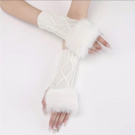 White Half Finger Faux Fur Knit Gloves. Winter Gloves For Women, Ugg Gloves, Finger Knit, Sports Costume, Fur Gloves, Knit Gloves, Wedding Gloves, Finger Knitting, Fingerless Gloves Knitted