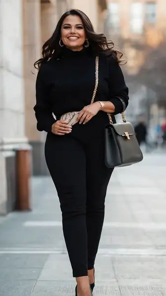 **Ultimate Fall Outfits: 15 Casual Midsize Ideas You’ll Love in 2024** - TecArticles Curvy Sophisticated Style, Black Mid Size Outfits, Essentials Outfit For Women, Midsize Pregnancy Outfits, Midsize Capsule Wardrobe, Mid Size Winter Outfits, Midsize Winter Outfits, Midsize Business Casual, Petite Curvy Outfits