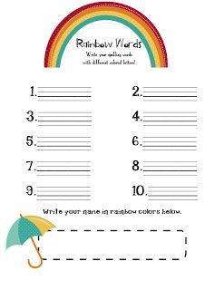 Rainbow Words Printable Freebie Rainbow Worksheet, Spelling Word Practice, 1st Grade Spelling, Spelling Homework, Teaching Freebies, Rainbow Words, Writing Station, Rainbow Writing, First Grade Worksheets