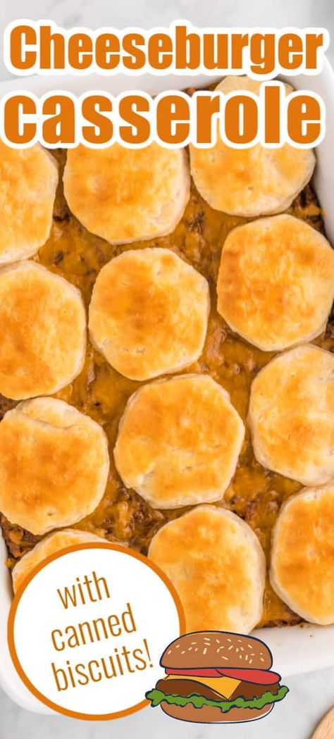 Cheeseburger Casserole: This is the perfect busy weeknight meal. Ground beef, spices, and cheese are topped with biscuits to create a hearty casserole that the whole family will love! #cheeseburger #casserole #dinner #recipe #easy #comforting Easy Cheeseburger Casserole, Grand Biscuit Recipes, Biscuit Recipes Dinner, Beef Spices, Beef Recipes Easy Dinners, Cheeseburger Casserole Recipe, Bacon Cheeseburger Casserole, Hamburger Casseroles Recipes, Biscuits Casserole