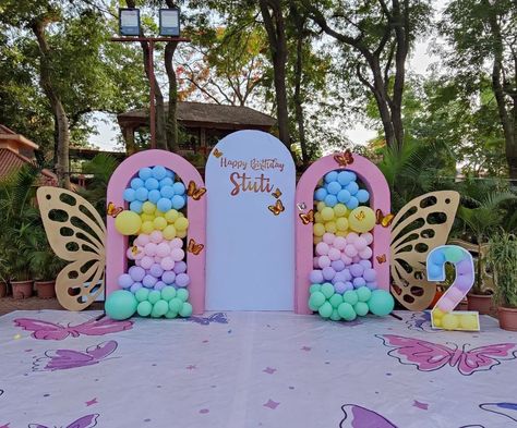 Butterfly Background Party, Ballon Stage Decorations, Butterfly Theme Stage Decoration, Butterfly Balloon Decorations, Birthday Theme Butterfly, Butterfly Theme Birthday Decoration, Birthday Stage Decoration, Birthday Ballon Decorations, Party Entrance Decoration