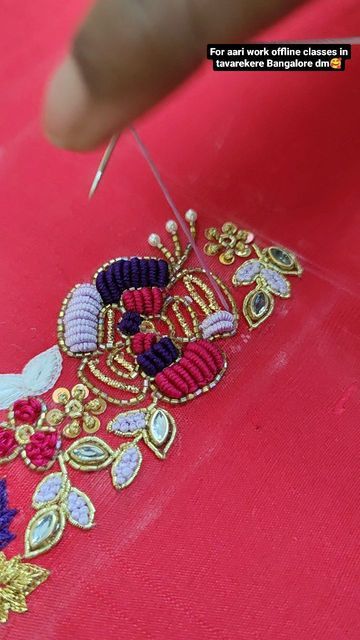 Khatli Work, Gold Work Embroidery, Hand Work Design, Simple Hand Embroidery Patterns, Ribbon Embroidery Tutorial, Hand Beaded Embroidery, Beads Embroidery, Simple Embroidery Designs, Diy Embroidery Designs