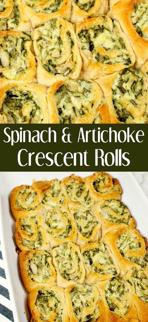 Spinach Artichoke Crescent Roll Appetizers, Spinach Dip Rolls, Artichoke Crescent Roll Appetizer, Spinach Dip Crescent Wreath, Spinach Artichoke Croissant, Cheesy Spinach Crescent Rolls, Spinach Artichoke Bites Crescent Rolls, Crossaint Appetizer, Spinach Artichoke Pinwheels Crescent Rolls