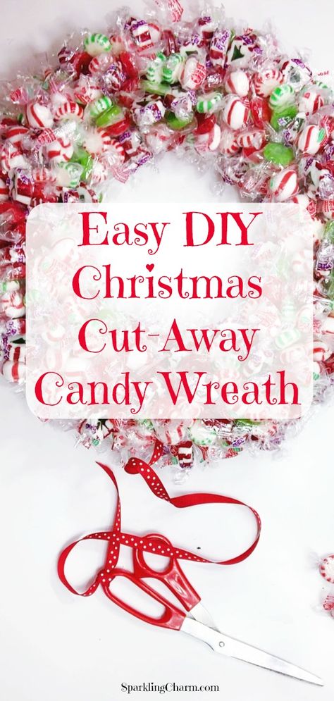 Candy Wreaths Edible, Candy Wreath Diy, Candy Wreath Christmas, Candy Wreaths, Candy Cane Wreath Diy, Christmas Candy Easy, Candy Decorations Diy, Diy Christmas Candy, Candy Bouquet Diy