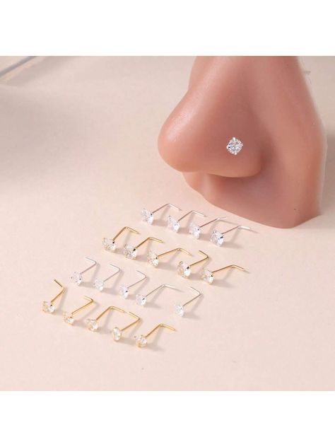 5Pcs/Set 3MM 4MM White AAA Cubic Zirconia Nose Studs Bone L Shape Nose Rings For Women Men Simple Nose Piercing JewelryI discovered amazing products on SHEIN.com, come check them out! Simple Nose Piercing, L Shaped Nose Ring, Nose Studs, Nose Rings, Nose Stud, Rings Simple, Nose Piercing, Rings For Women, L Shape