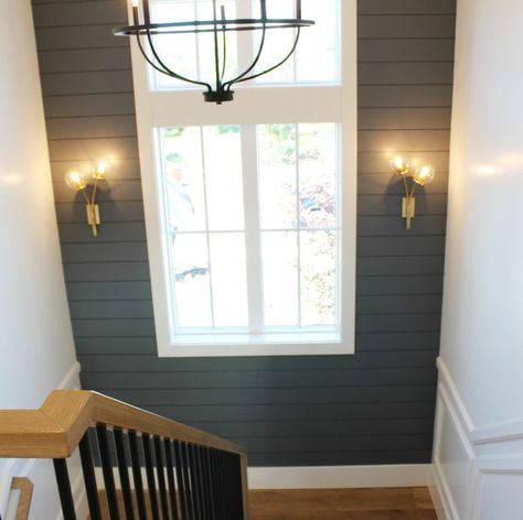 Modern Farmhouse Home Tour (Utah Valley Parade of Homes) Wall Accent Ideas, Staircase Wall Decor, Stairwell Lighting, Shiplap Accent Wall, Modern Farmhouse Home, Wall Accent, Lighting Wall, Up House, Accent Lighting