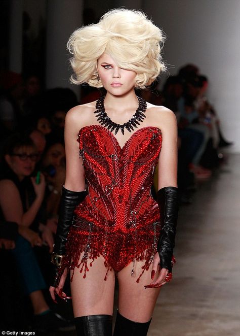 The Blonds, Beaded Corset, High Fashion Runway, Corset Fashion, Red Corset, 2013 Fashion, Heart Fashion, Stylish Dress Designs, Performance Outfit