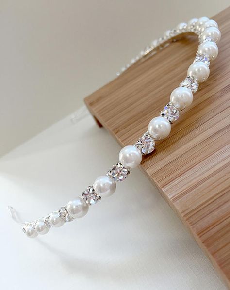 USABride Pearl & Rhinestone Headband Wedding Headbands photo Pearl Wedding Headband, Wedding Headbands, Page Wedding, Pearl Bridal Headband, Headband Wedding, Simple Pearl, Bling Wedding, Beaded Headband, Rhinestone Headband