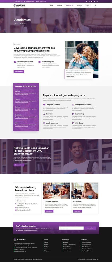 Acadrova - University & School Education Elementor Pro Template Kit School Website Templates, Web Design School, Advertisement Template, Ui Design Website, School Website, University School, Website Template Design, School Education, Educational Websites