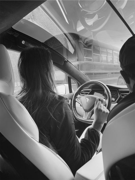 hmph whip a tesla | sarahsyl | VSCO Lemon Car, Best Car Interior, Classic Car Photoshoot, Aesthetic Black And White, Car Poses, Grad Photoshoot, Car Goals, Vision Board Affirmations, Tesla Car