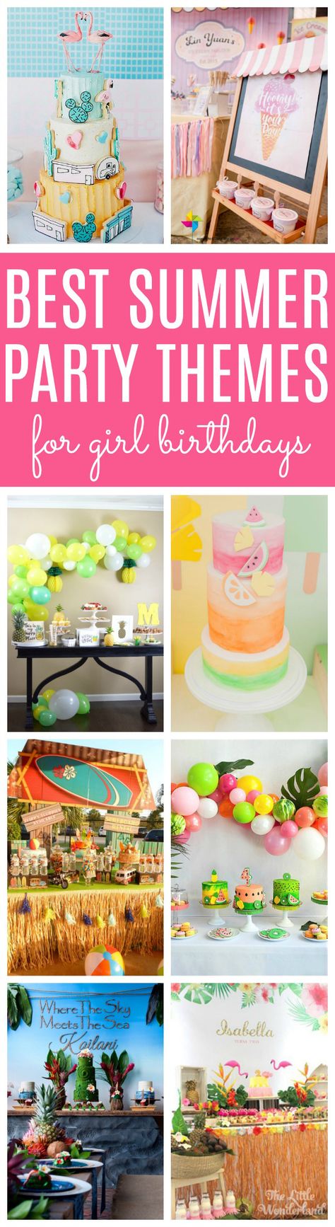 11 Best Girls Summer Party Themes | Pretty My Party Summer Birthday Party Themes, Summer Birthday Ideas, Summer Birthday Themes, Summer Birthday Party Invitations, Party Ideas For Girls, Summer Party Ideas, Pool Party Themes, Summer Party Themes, Outdoors Birthday Party