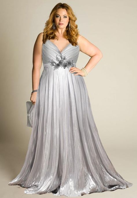 Designer Plus Size Clothing, Designer Plus Size, Silver Gown, Pleated Gown, Second Wedding, Plus Size Gowns, Plus Size Cocktail Dresses, Plus Size Formal, Plus Size Formal Dresses