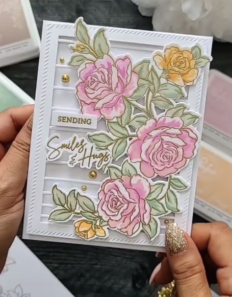 Pink Fresh Studio Slimline Cards, Pinkfresh Studio Birthday Cards, Pinkfresh Daisy Wreath, 2022 Background, Layering Stamps, Pinkfresh Studio Lush Peonies, Altenew Build A Flower Rose, Cardstock Cards, Rosé Theme