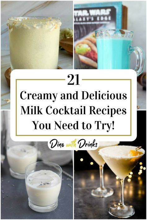 Collage of 4 milk cocktails. Creamy Mixed Drinks, Milk Cocktails, Condensed Milk Cocktail, Cocktails With Milk, Milky Cocktails, Cream Liqueur Drinks, Creamy Cocktail Recipes, Milk Punch Cocktail, Cream Soda Mocktail