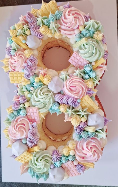 How To Make A Number 8 Cake, #6 Cake, Buttercream Number Cake, Number 8 Birthday Cake Ideas, Girly Number Cake, Girl Number Cake, Cake 8th Birthday Girl, Number 8 Cupcakes, Number Cakes For Girls Birthday