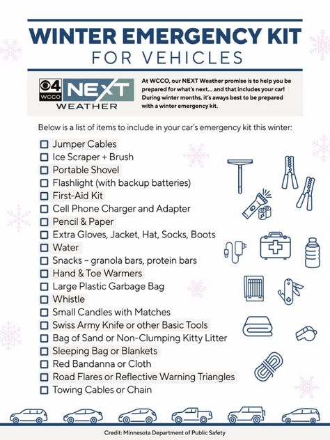 Winter Emergency Kit For Vehicles | PDF Emergency Car Kit Winter, Car Winter Emergency Kit, Car Essentials For Women Emergency Kits, Car Kit Essentials For Women, Car Emergency Kit For Women, Winter Emergency Preparedness, Car Emergency Kit List, Winter Emergency Kit, Winter Emergency Car Kit